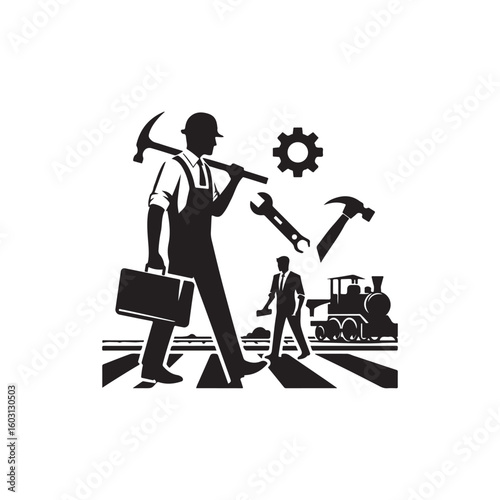 Labour Day Silhouette Vector Illustration, Solid White Background.