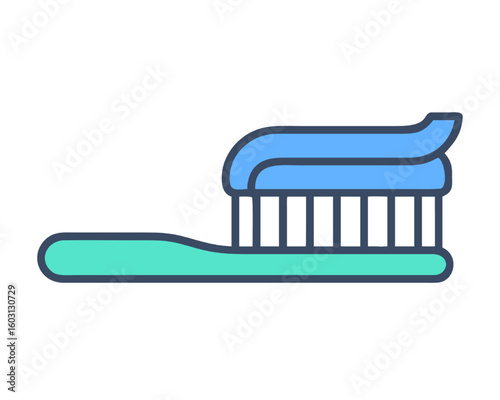 A simple colored line icon of a toothbrush with toothpaste, representing dental and oral hygiene.
