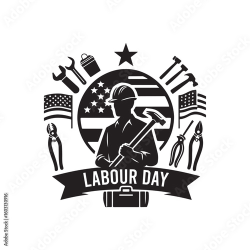 Labour Day Silhouette Vector Illustration, Solid White Background.