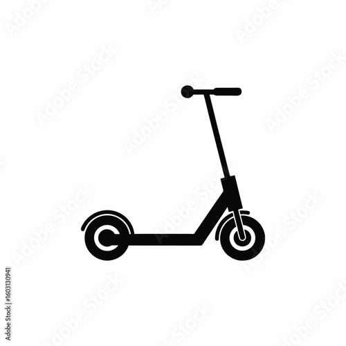 Black silhouette of a kick scooter isolated on white background