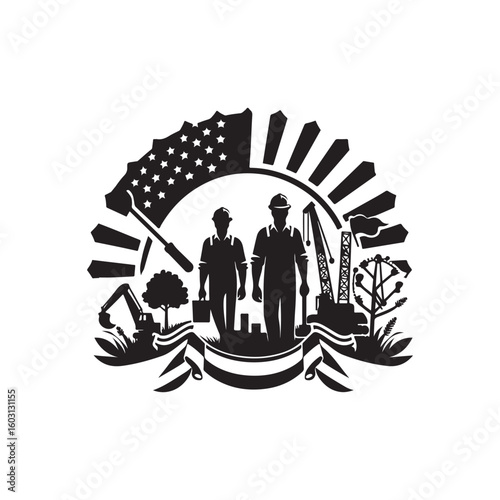 Labour Day Silhouette Vector Illustration, Solid White Background.