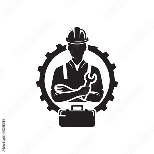 Labour Day Silhouette Vector Illustration, Solid White Background.
