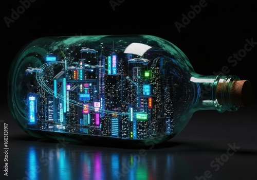 Futuristic Cyberpunk Cityscape in a Bottle