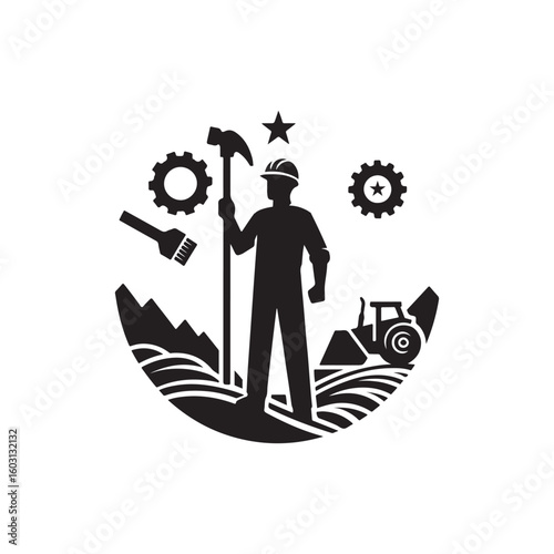 Labour Day Silhouette Vector Illustration, Solid White Background.