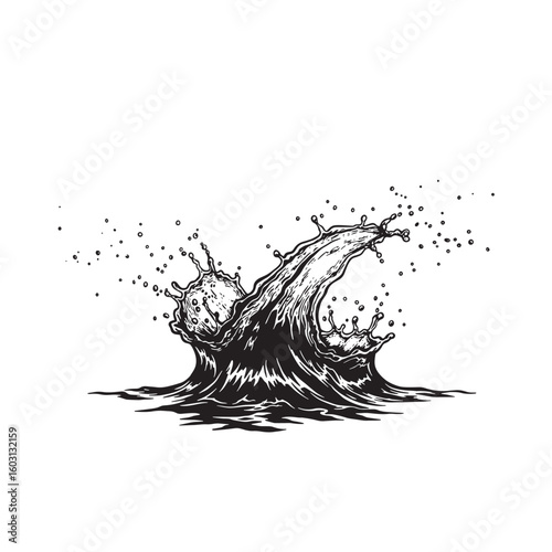 Dynamic Water Splash In Vintage Art Style liquid motion