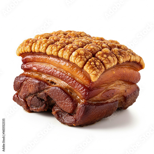 Cooked piece of pork belly isolated on white