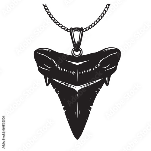 Fierce shark tooth pendant on chain jewelry black and white