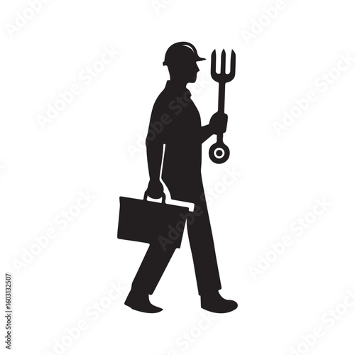 Labour Day Silhouette Vector Illustration, Solid White Background.