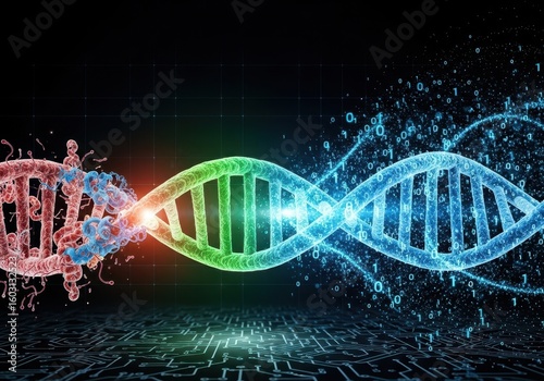 DNA Strand Digital Transformation with Binary Code and Circuit Board
