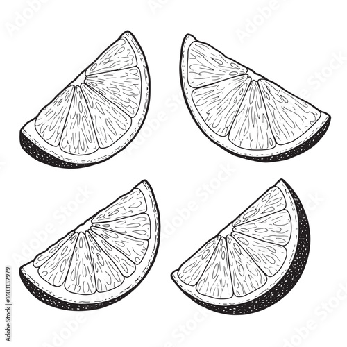 Hand drawn citrus slices isolated on white lemon wedges citrus fruit