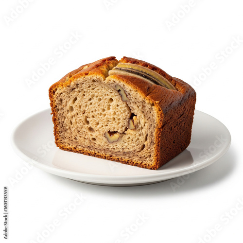 Banana bread in a plate isolated on white