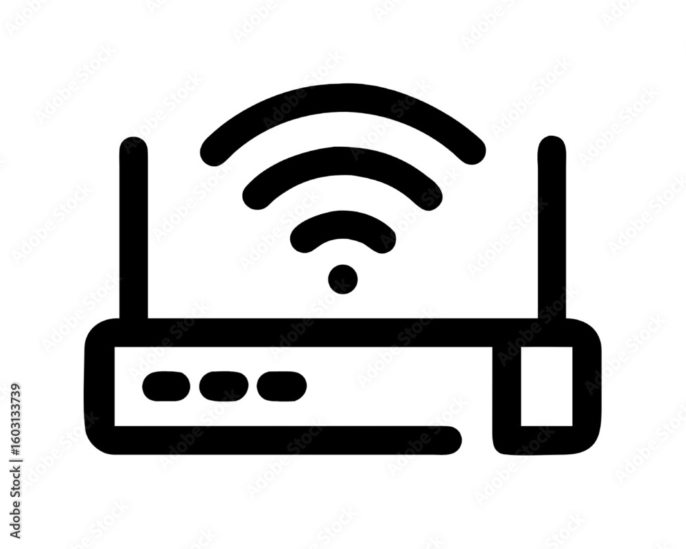 Clean line art Wi-Fi router icon. Minimalist vector symbol for internet connection and signal. Clean line art Wi-Fi router icon. Minimalist vector symbol for internet connection and signal.