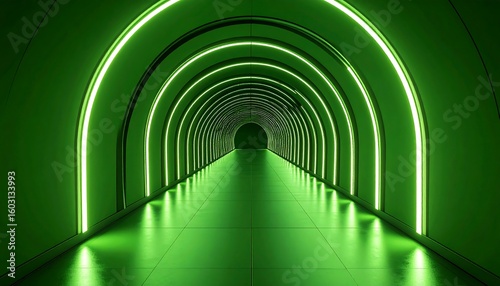 Fototapeta Naklejka Na Ścianę i Meble -  Futuristic green tunnel (1)