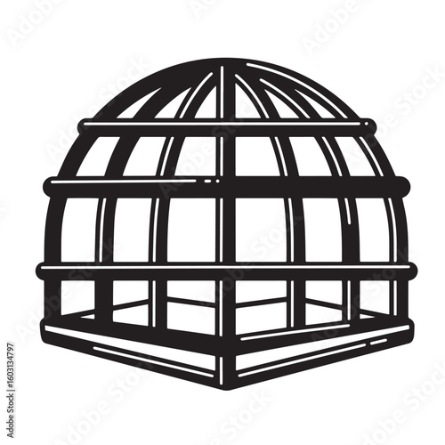 Vintage Art Illustration Detailed Rounded Cage Black White vector