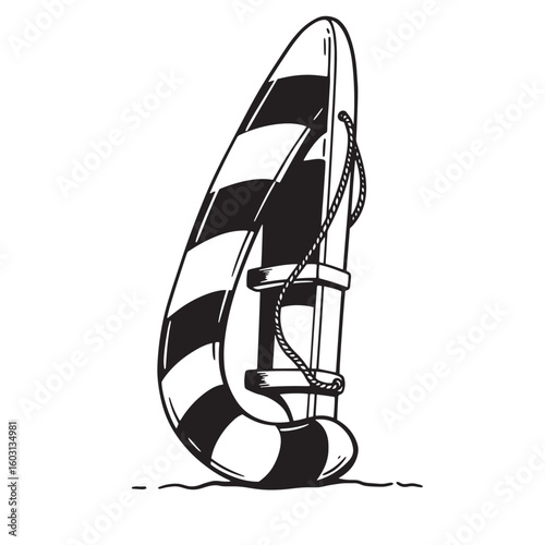 Vintage Art Lifeguard Rescue Buoy Black White Stripes Rope Handle lifeguard buoy rescue equipment