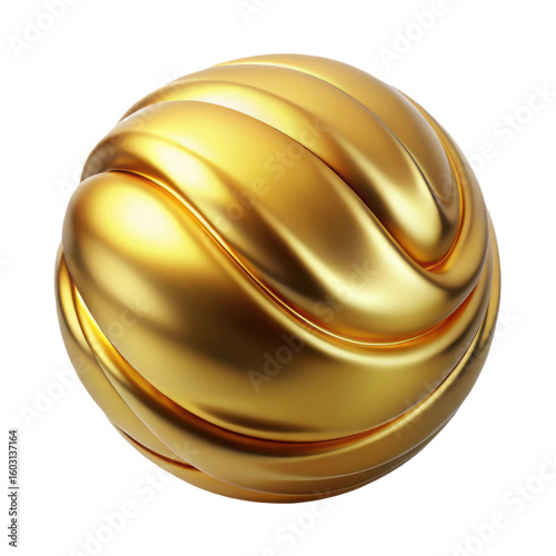Abstract golden sphere with swirling texture isolated on white background