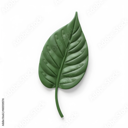 Eco leaf, 3D illustration, soft clay material, matte finish, soft shadows, white background. Generative AI