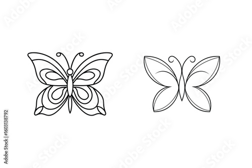 Ornate and simple butterfly outlines insect black and white