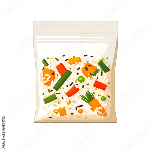Frozen Vegetable Rice Mix In Clear Plastic Bag