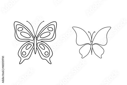 Two black line art butterflies butterfly insect
