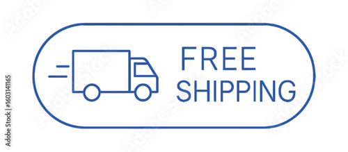 Free shipping promotion with a truck icon, perfect for online retail and advertising. Modern flat vector sticker label with icon and badge style, transparent background