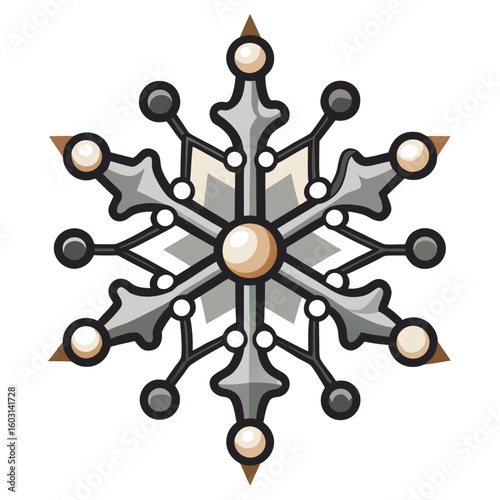 Intricate silver snowflake ornament isolated on transparent background