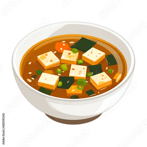 Miso Soup With Tofu In White Bowl