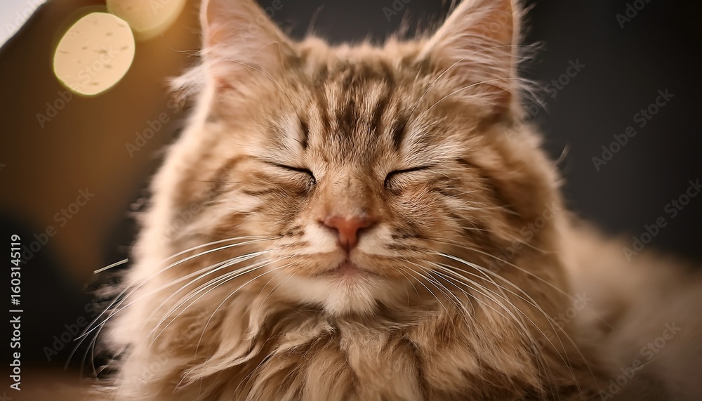 Fototapeta premium a close up of a content cat with its eyes closed showcasing a soft fluffy coat and a serene expression