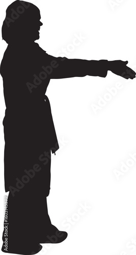 vector; silhouette of side view woman shaking hands with imaginary person
