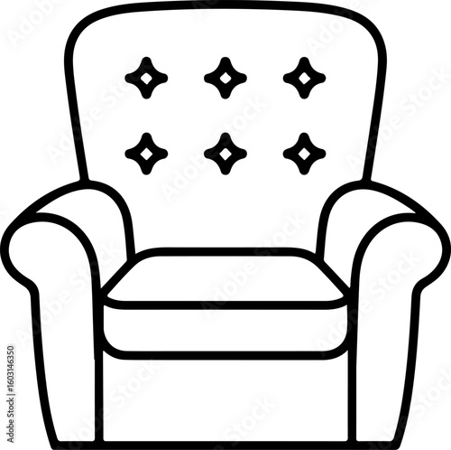 Classic wingback armchair outline drawing isolated on white background