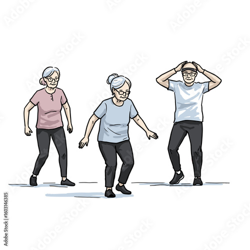 Elderly people exercising and having fun in a fitness class  