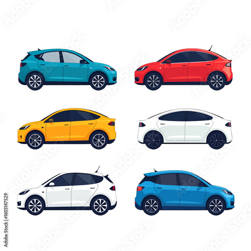 Pixelated Profile View Of Colorful Electric Cars Collection
