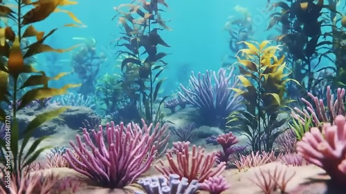 Wallpaper Mural Loopable Footage Vibrant coral reef ocean floor scene, kelp forest background, underwater screensaver Torontodigital.ca
