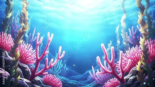 Loopable Footage Vibrant coral reef scene, ocean background, underwater