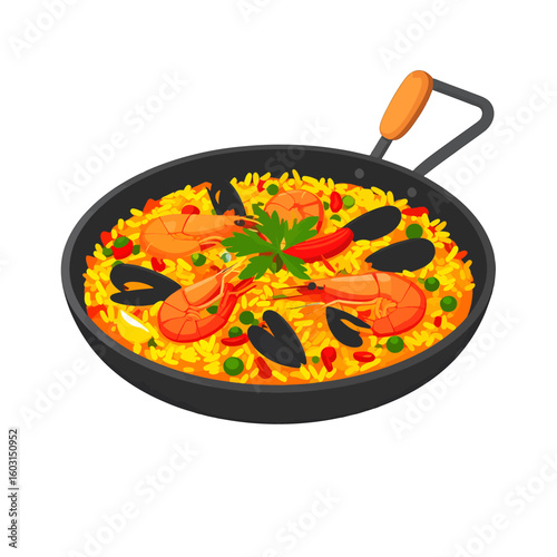 Colorful Paella Dish In Pan
