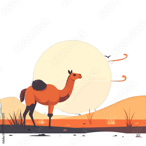 Pixel Art Camel In Desert Landscape