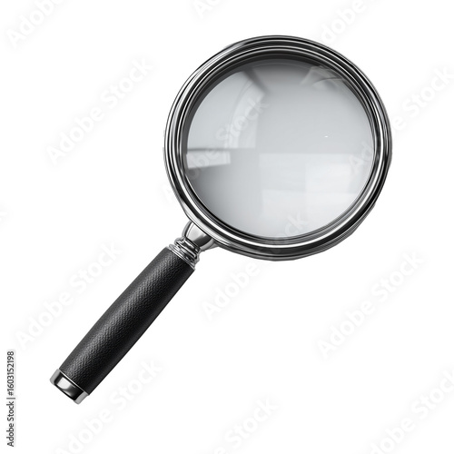A realistic 3D magnifying glass with a sophisticated floating look that emphasizes depth and realism without the clutter of shadows or environmental reflections. Designed for creative professionals, t