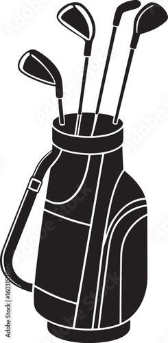 Black golf bag with clubs sport