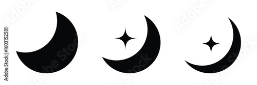 Crescent moon and star icon vector illustration for night, sky, astronomy, celestial, bedtime, dream, Islamic, minimal, outline, symbol.