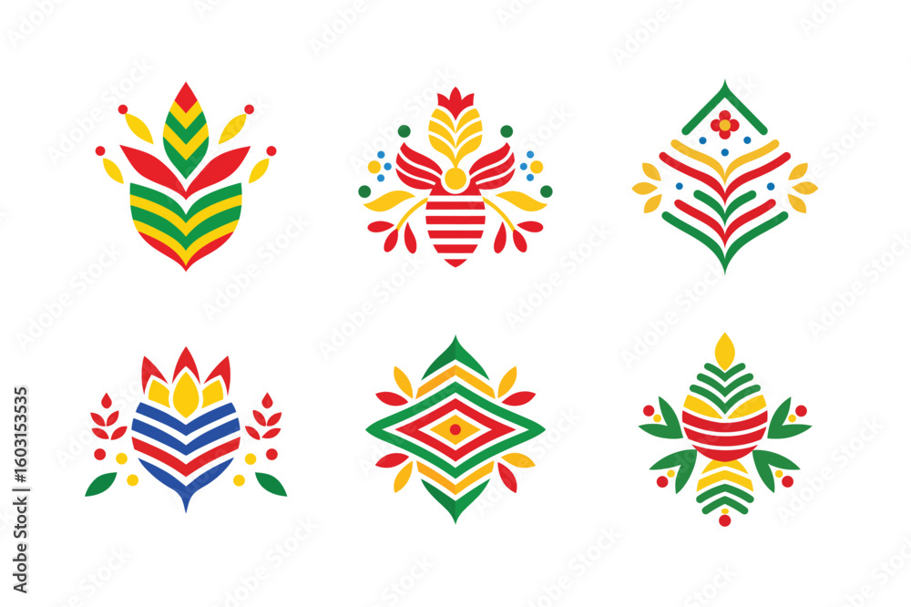 Obraz premium Beautiful floral folk motifs in symmetrical layout Color Vector illustration