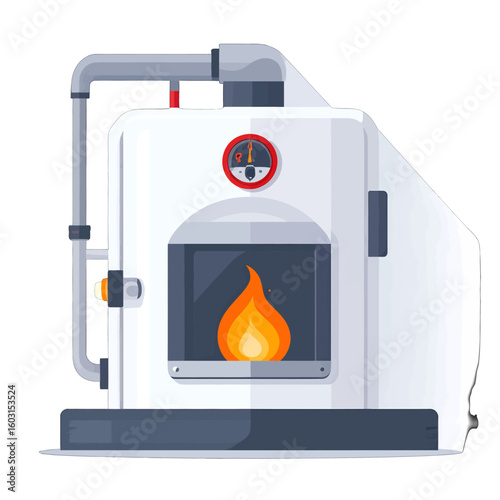 Industrial Boiler Illustration With Flame