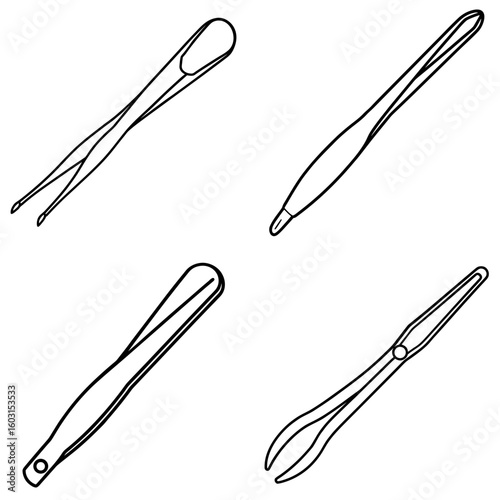 Tweezers Icon – Outline Vector Illustration of Precision Tool for Medical and Beauty Use