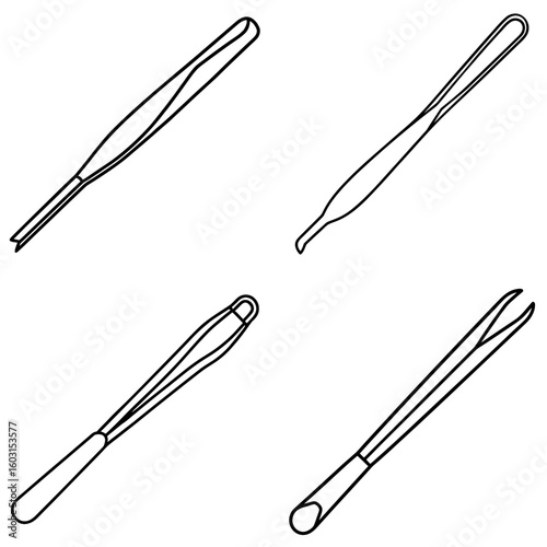 Tweezers Icon – Outline Vector Illustration of Precision Tool for Medical and Beauty Use