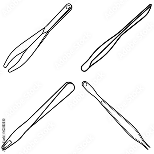 Tweezers Icon – Outline Vector Illustration of Precision Tool for Medical and Beauty Use