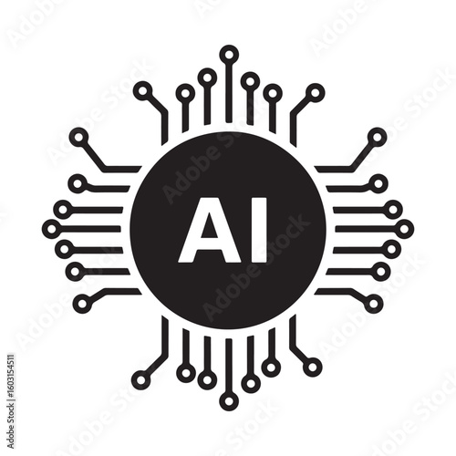 Minimalist artificial intelligence microchip icon set featuring flat vector design elements for technology branding