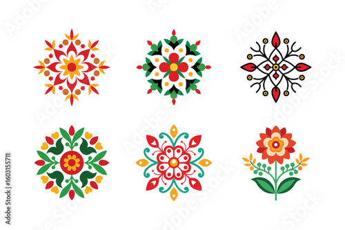 Balanced floral folk illustrations for design use Color Vector illustration