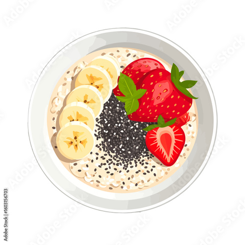 Colorful Oatmeal Bowl with Bananas and Strawberries