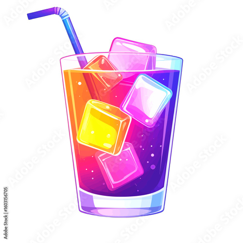 Colorful Pixelated Soda Drink In Glass With Ice