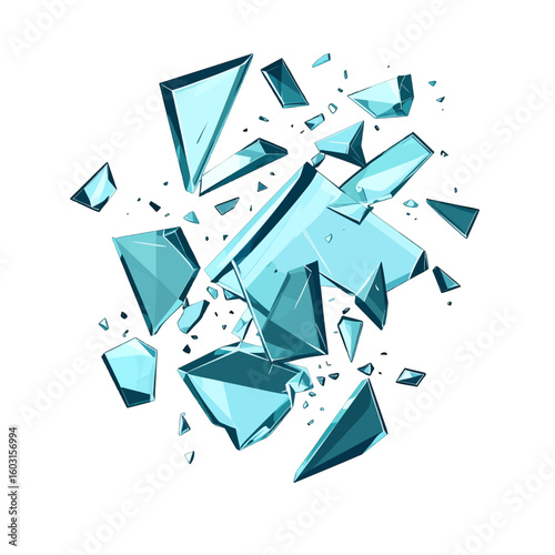 Shattered Blue Glass Fragments