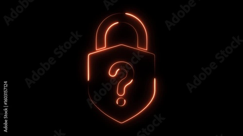 Wallpaper Mural Glowing orange neon question mark inside a shield lock symbol on black background representing security mystery Torontodigital.ca